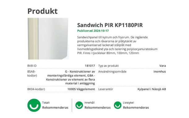 Information om Sandwich PIR KP1180PIR